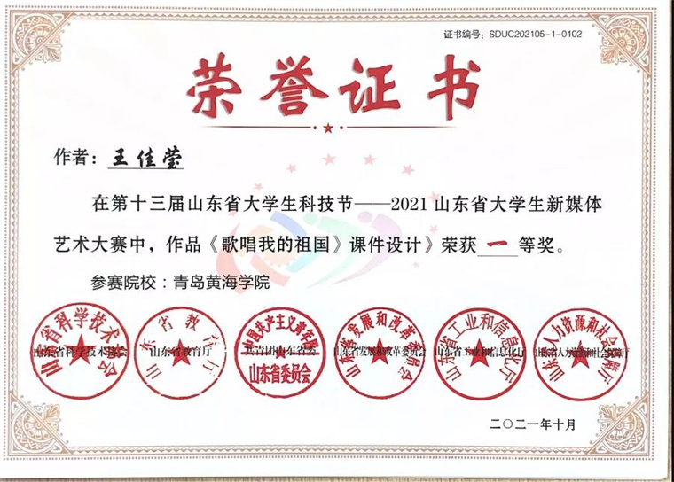 学前教育学院王佳莹老师获山东省大学生新媒体艺术大赛教师组一等奖